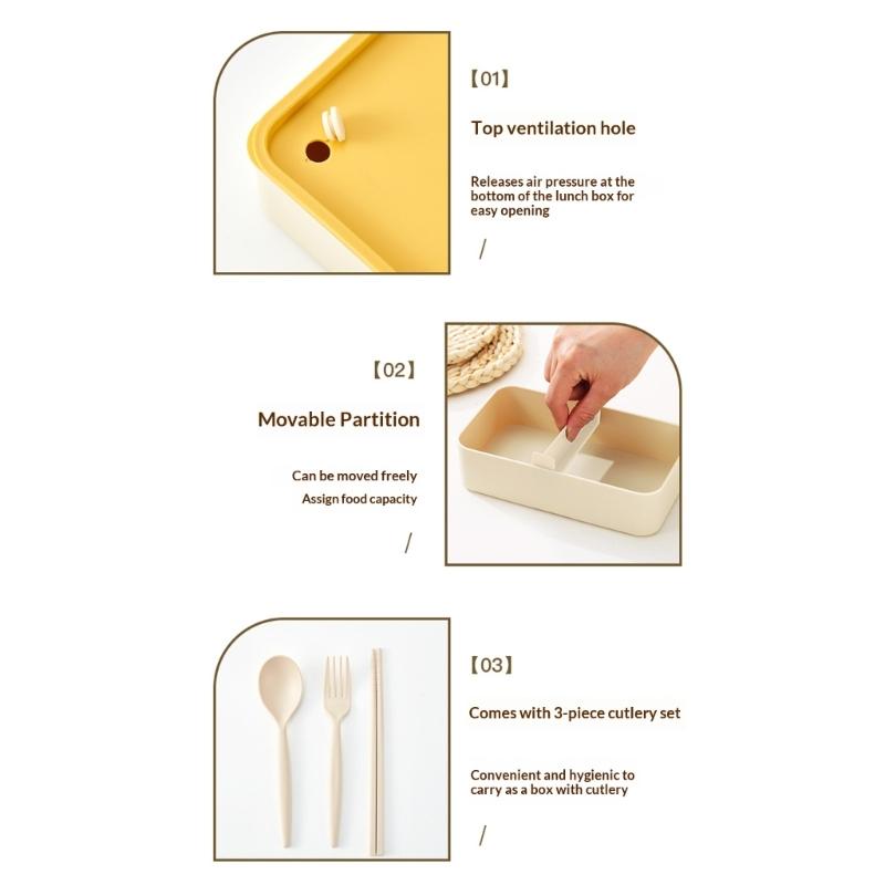 Plastic Bentos Container Leakproof Seal Compartmentalized Design Lunch Box Utensils Included for School Office Use