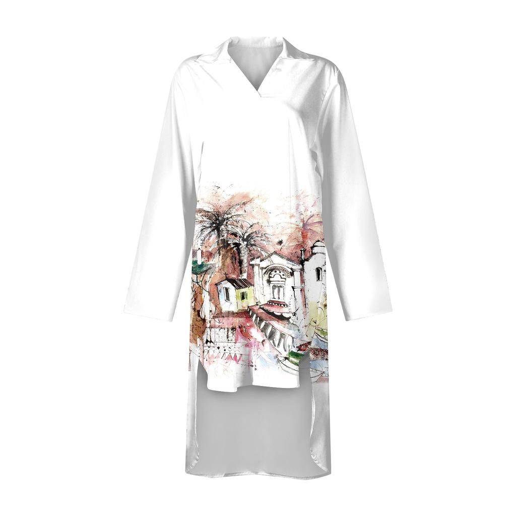 Robe d'été bohème pour femmes, robe chemise imprimée décontractée pour femmes, mode à manches longues, plage hawaïenne, robes de club boutonnées