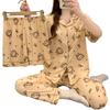 Pajamas Women'S Spring And Summer Short-Sleeved Trousers Three-Piece Set Cute Girl Loungewear