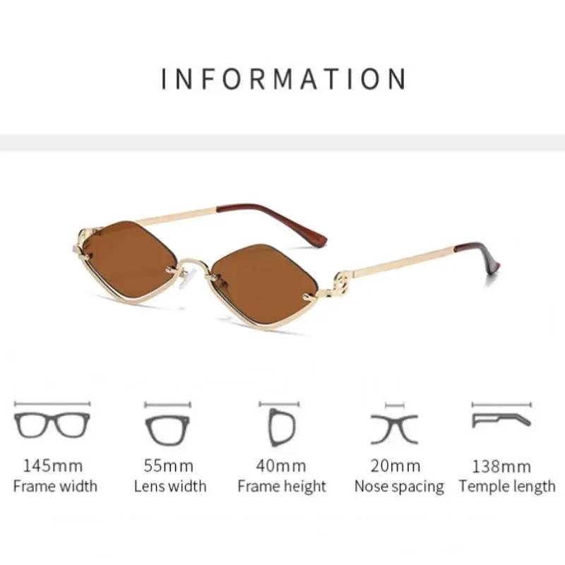 Luxury Brand Metal Sunglasses for Women Men New Half Frame Diamond Shaped Sunglasses Dopamine Small Outdoor Sunglasses