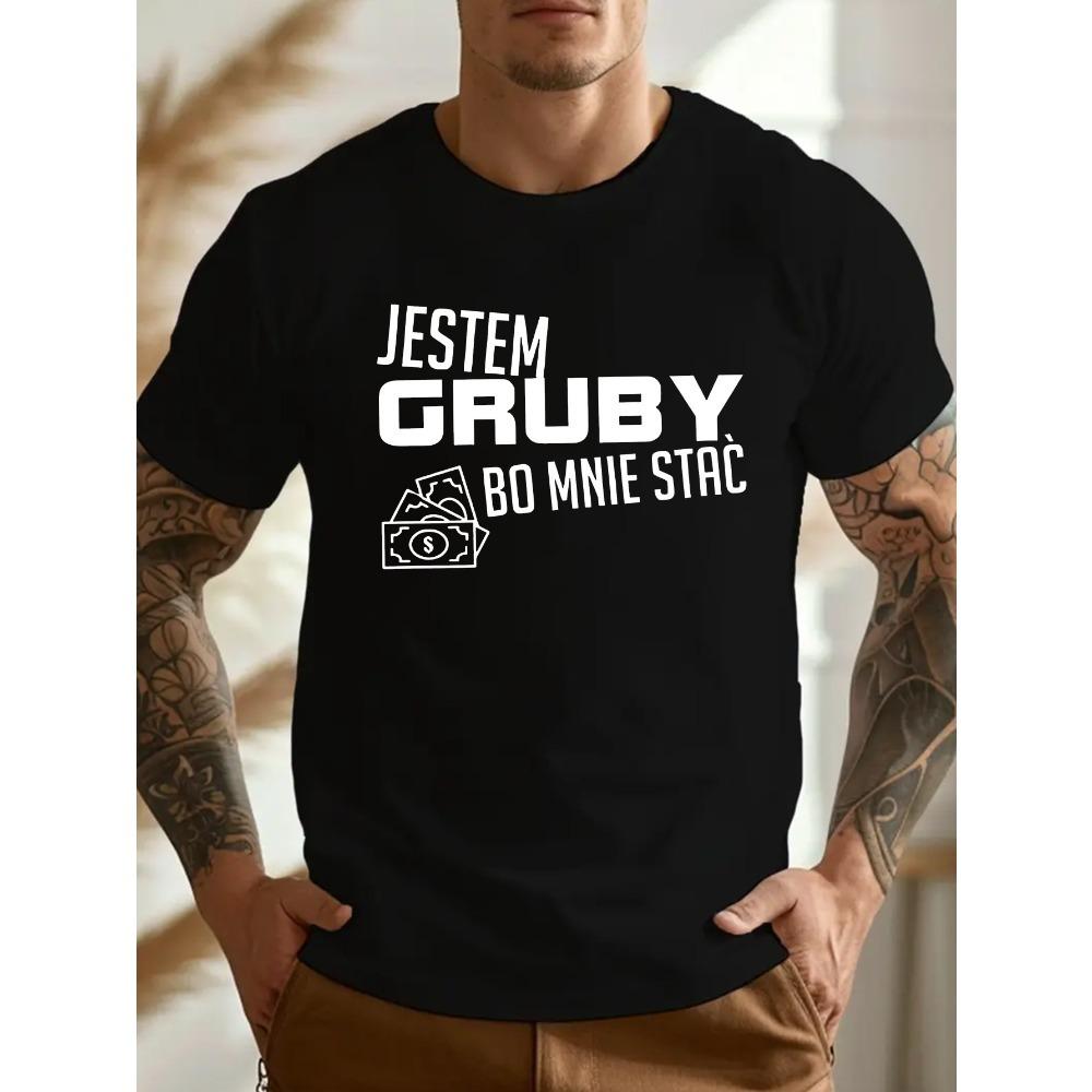 

European sizes Men S T-Shirt - Jeste Męskie Grubby Fun Polish Phrase, Casual Crew Neck, Slight Stretch Fabric, Summer Tee for Adults, Plus Size 4XL чорний