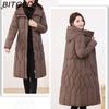 BITCED Women's Long-Length Winter Coat with Hood and Drawstring Waistband Fitted and Flattering Silhouette for a Slimming Effect