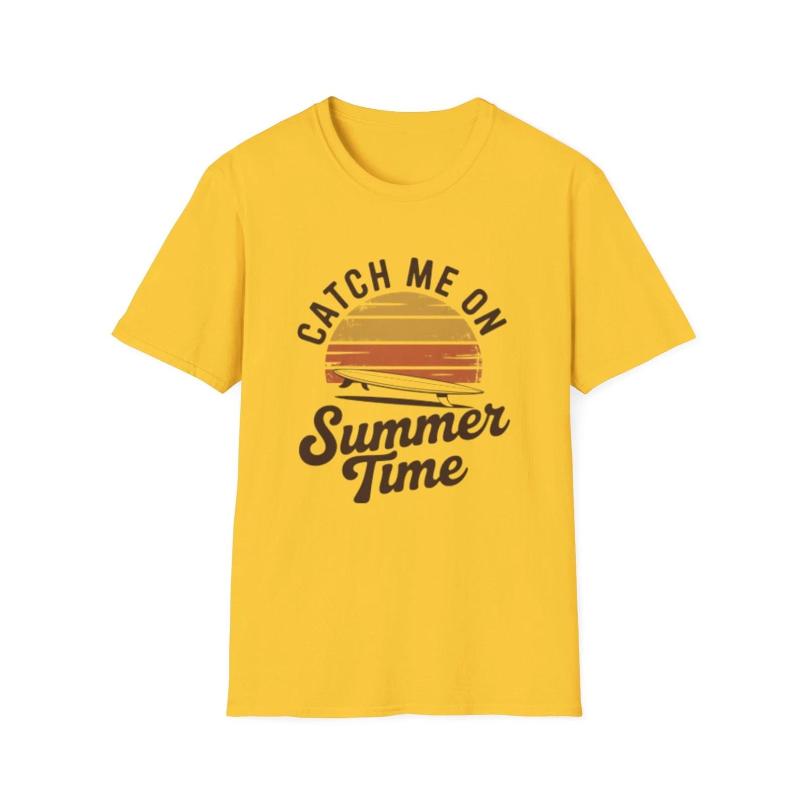-Catch Me On Summer Time T-Shirt | Retro Sunset Surf Plane Tee XL