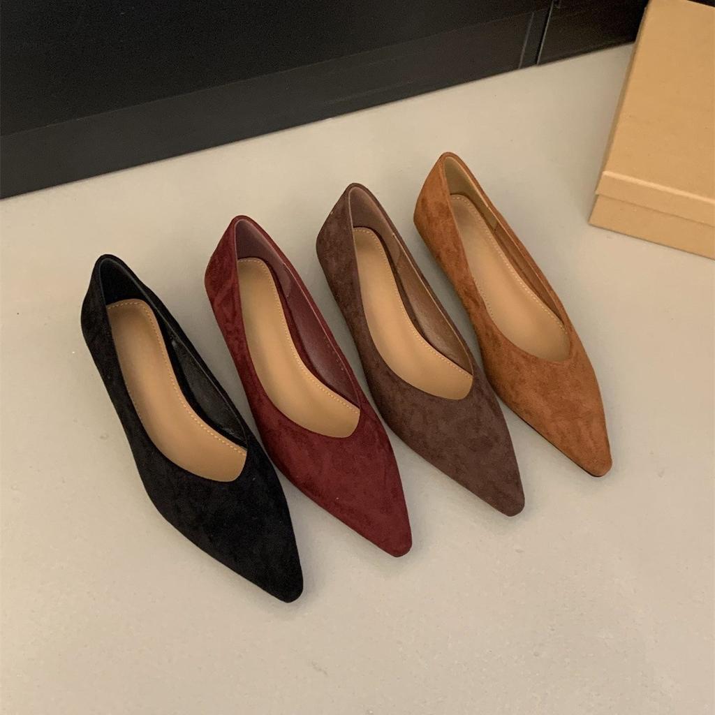 Evening wind temperament pointed head shallow mouth single shoes women's spring and autumn suede commuting casual thick heel one pedal women's shoes