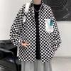 Men's Retro Checkered Patchwork Jacket - Long-Sleeve, Loose-Fit, Lapel Style for Spring & Autumn