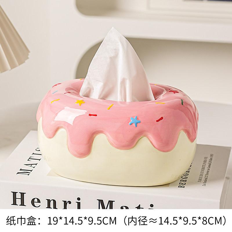 

Creative Cartoon Cream Donut Ceramic Tissue Box Cute Donut Napkin Holder Living Room Table Decor Office Counter Decoration Gift
