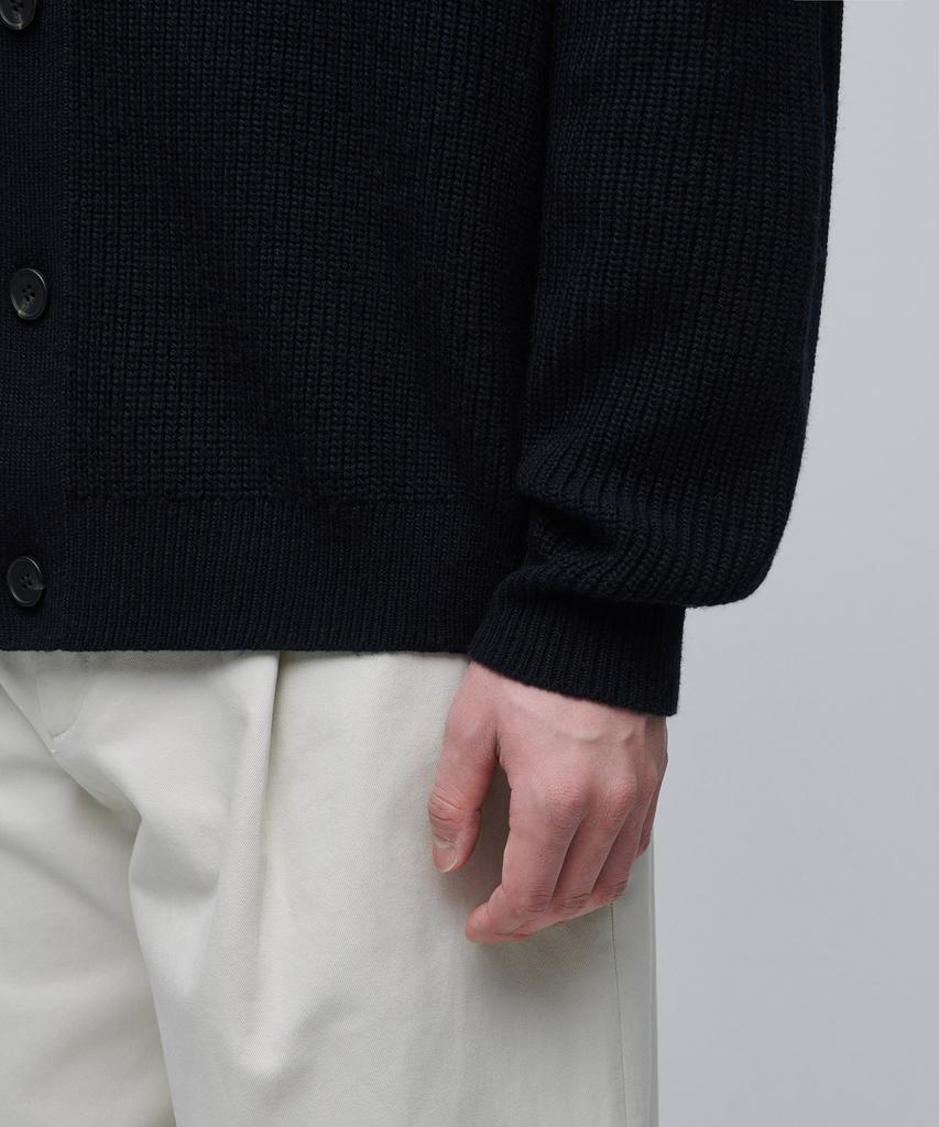 Musinsa Standard Relaxed Ribbed Round Neck Cardigan [Black]
