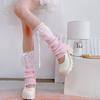 Elegant Ribbed Knit Stretch Leg Warmers Boot Covers Lace Trimmed Ribbon Bowknot Leg Sleeve Knee Length Socks for Women
