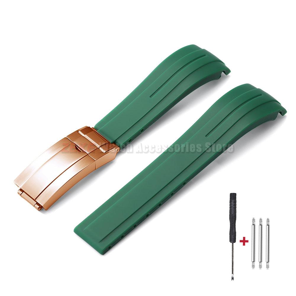 Curved End Rubber Watch Strap 20mm 21mm 22mm for Rolex for Water Ghost Folding Buckle Bracelet Waterproof Silicone Wrist Band