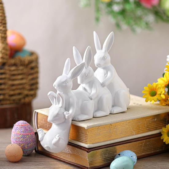 Easter White Bunny Figurine Resin Hugging Rabbit Statue Spring Easter Holiday Party Animal Desktop Decoration Ornament