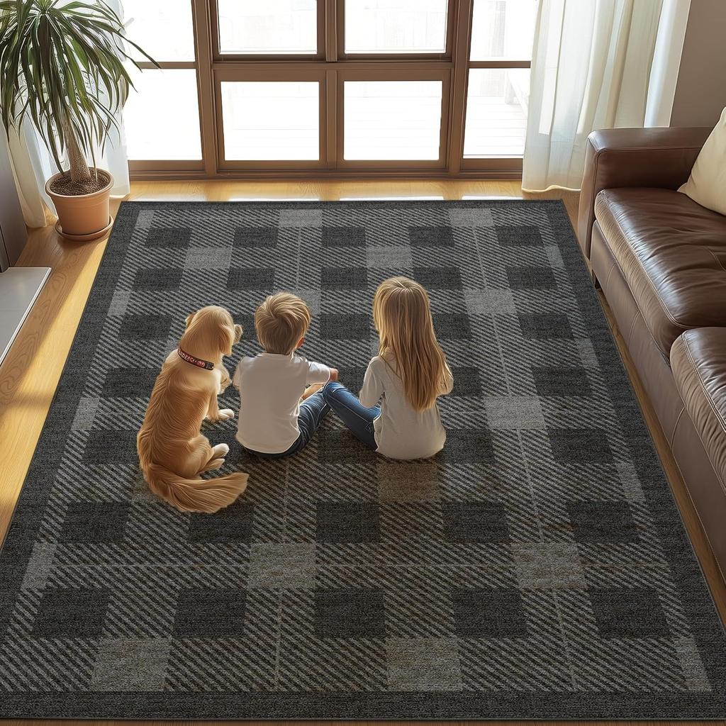 Carpet for Living Room Non-slip Machine Washable Foldable Floor Mat Green Plaid Minimalist Rug Large Size Home Decoration Mats