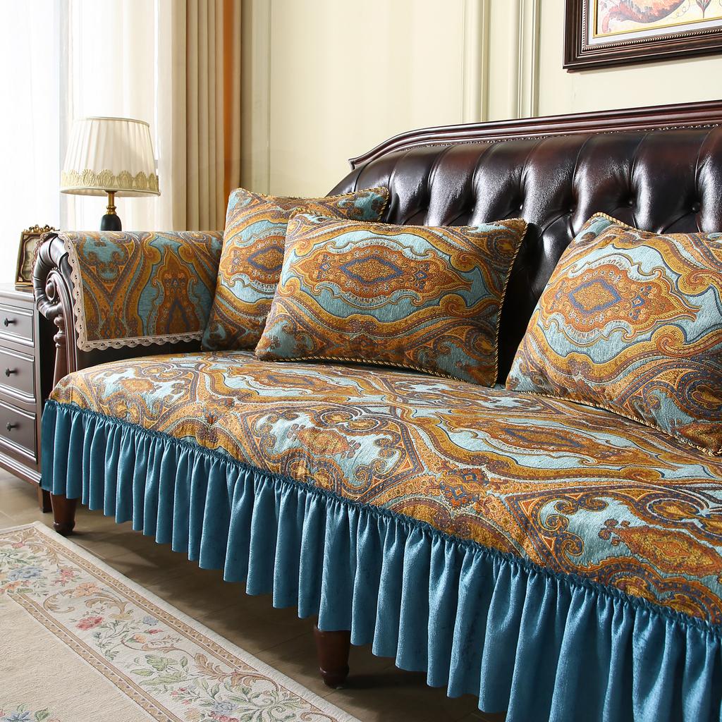 Classic Living Room Sofa Cover Embroidery Jacquard Anti-Slip Sofa Pad Armchairs Protective Cover Home Decoration Retro Couch Mat