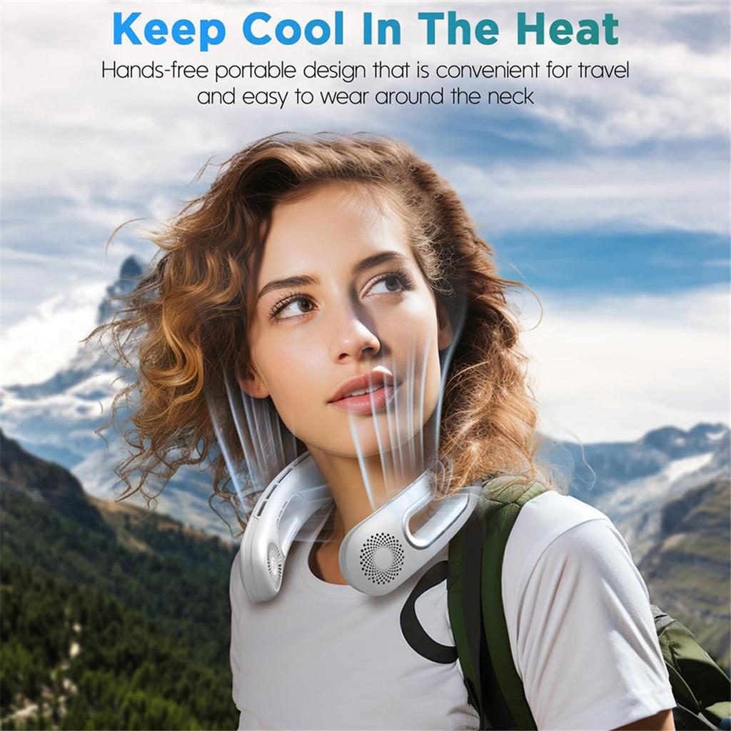 Neck Fan, Hands Free Bladeless Neck Fans Portable Rechargeable, 360° Cooling Neck Fan, for Travel, Outdoor White