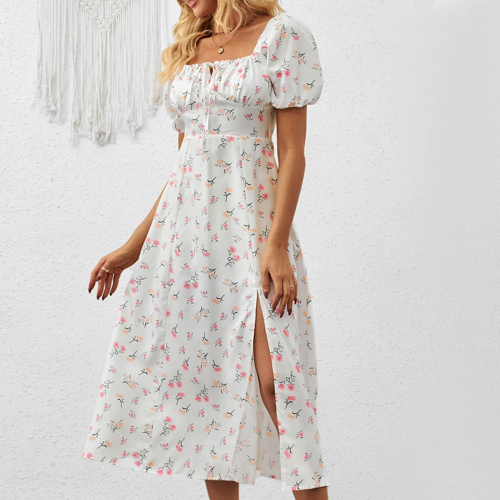 Женские летние модные однотонные платья с высокой талией и объемными рукавами на талии — фото 12