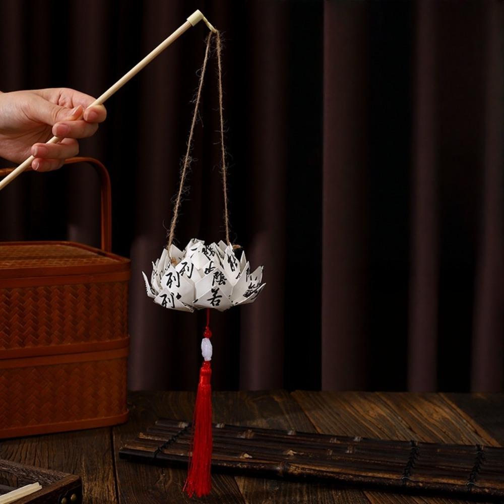 Portable Ancient Poetry Paper Lantern Traditional Calligraphy Lotus Lantern  Mid-Autumn Festival