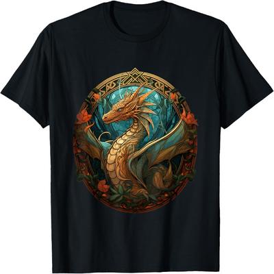 Stunning Dragon Floral Art Noveau T-Shirt