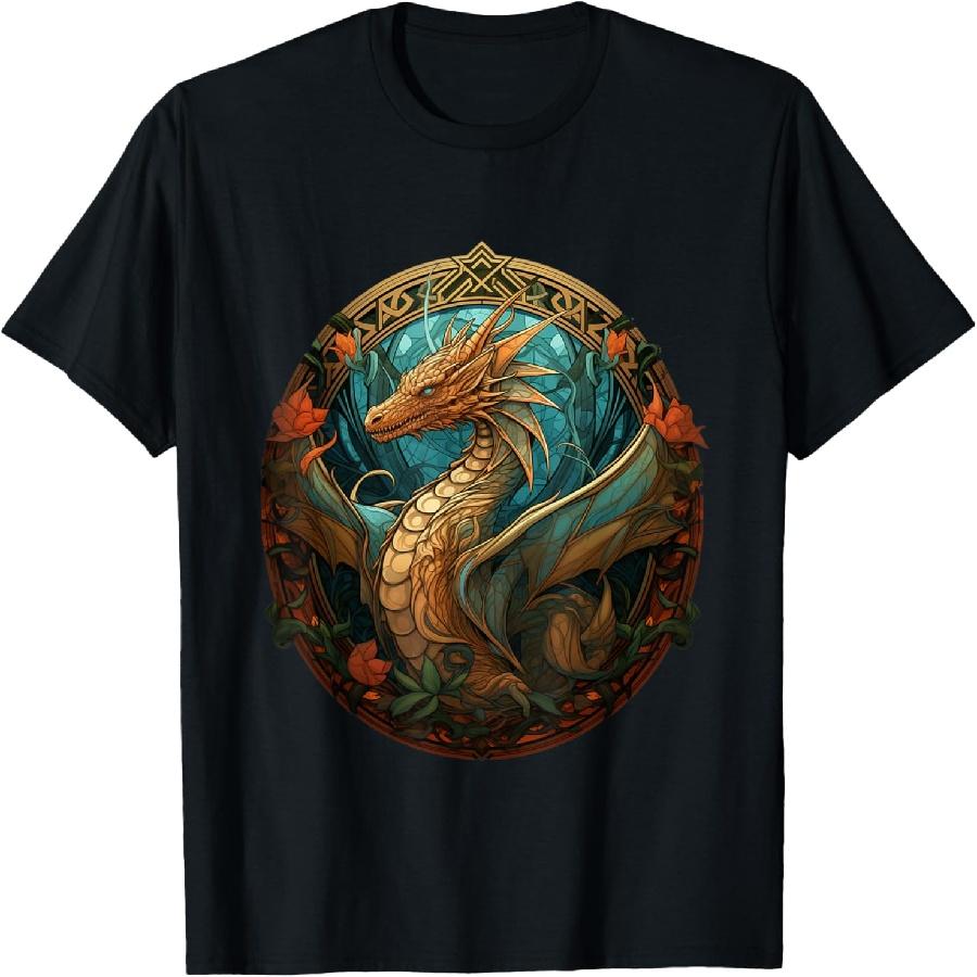 Stunning Dragon Floral Art Noveau T-Shirt XXXXXL