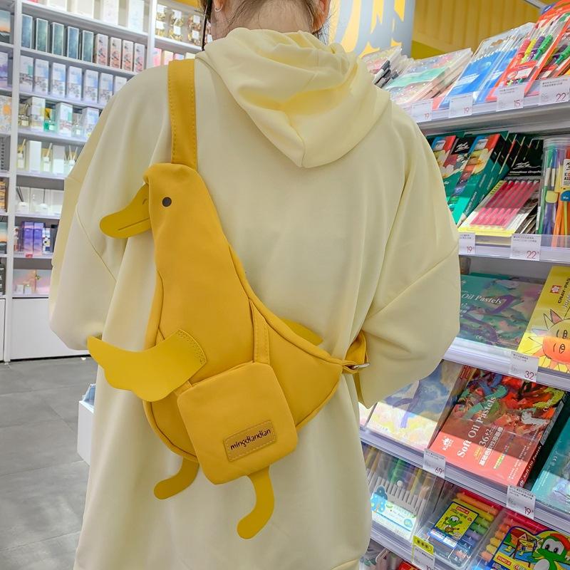 Women Cute Funny Small Bag Female New Canvas Duck Crossbody Bag Ins Girl Personality Waist Chest Bag