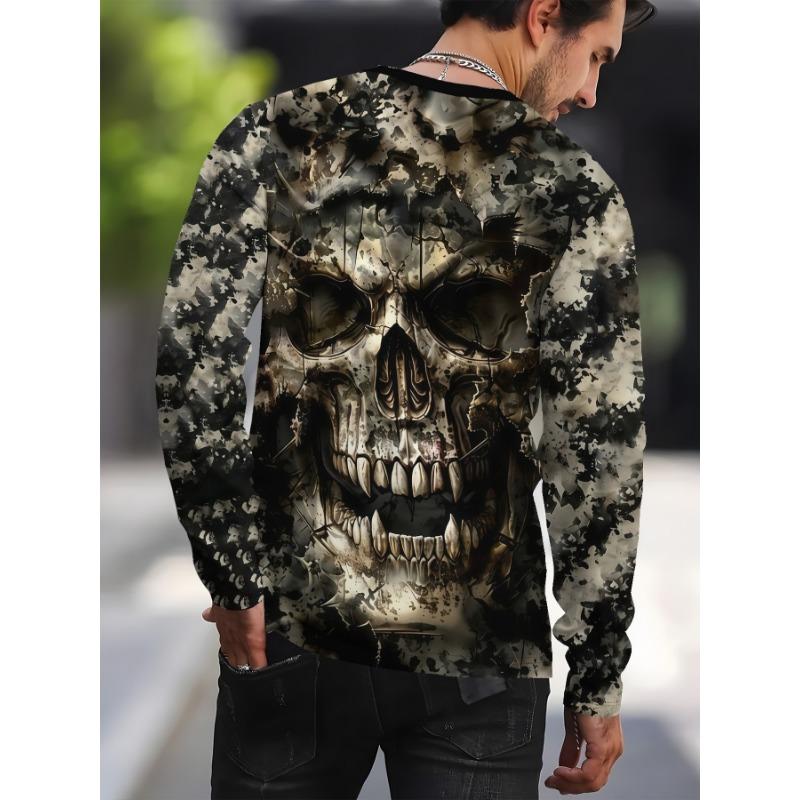 Men's 3D printed long-sleeved T-shirt - breathable casual sportswear, suitable for outdoor and casual wear in spring and autumn