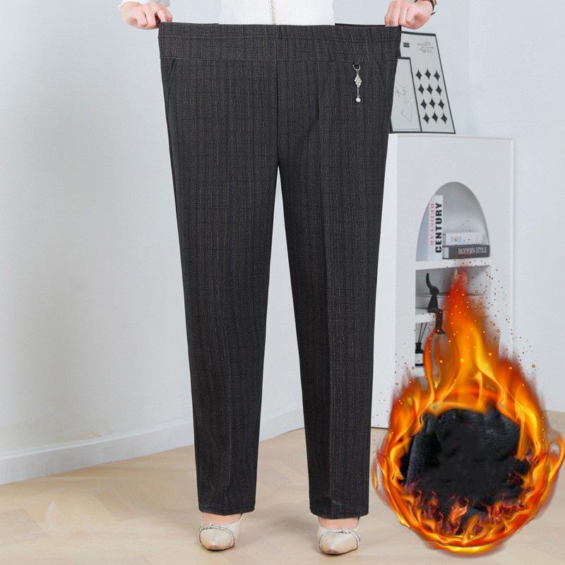 Autumn Winter Fleece Waist Stripe Straight Leg Pants Loose Female Straight Pant