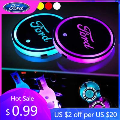 Auto Sticker 7 Kleuren LED Auto Bekerhouder Licht Lichtgevende Onderzetter Waterbeker Pad Voor Ford Mondeo Focus Raptor Edge Explorer Ranger Fi