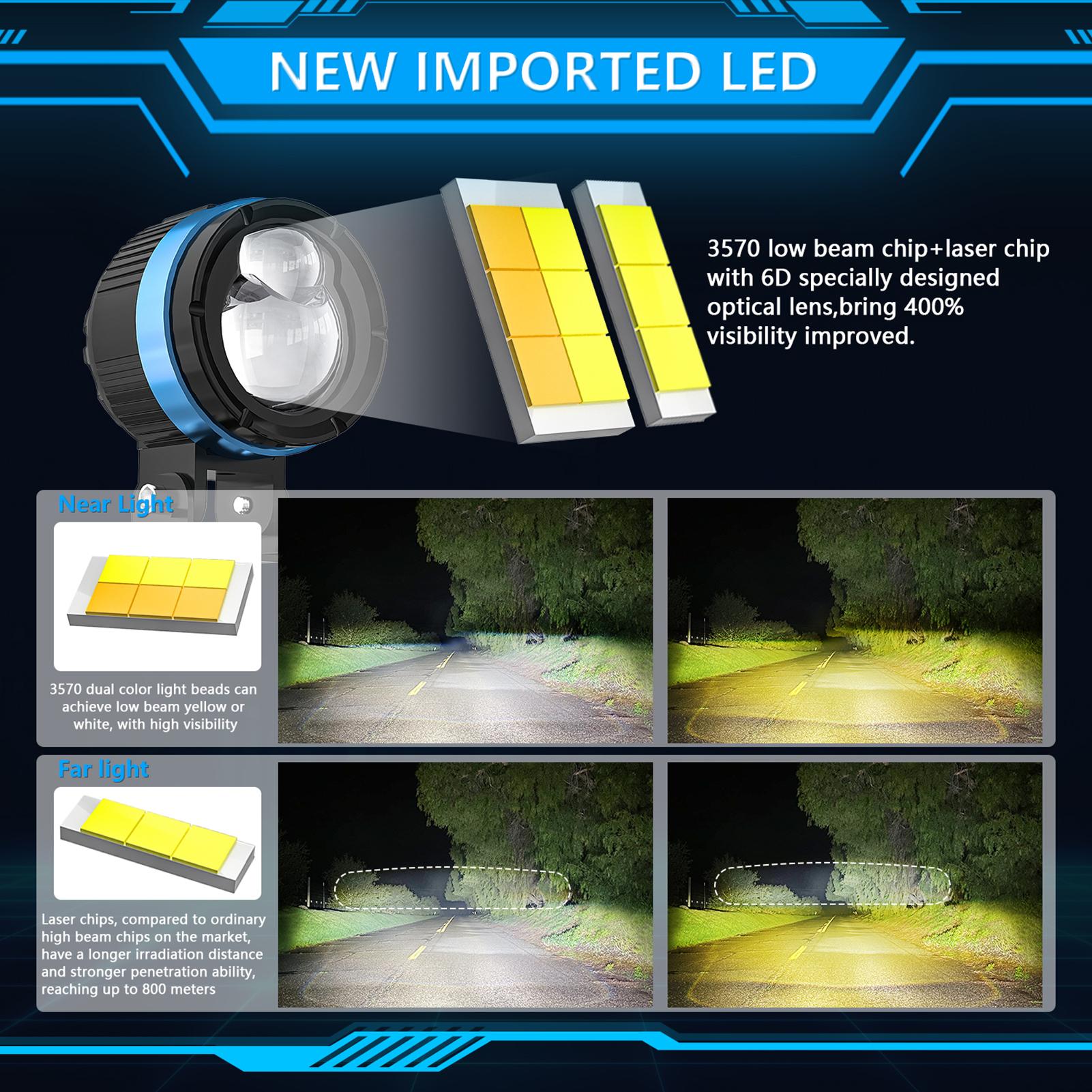 

Светодиодные противотуманные фары для езды на мотоцикле, 90 Вт, белые и янтарные, 4 режима освещения, светодиодные модули для проектора