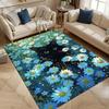 Multiple sizes Black cat amid blue daisies Print Carpet for Living Room Bedroom Sofa Home Decor Non-slip Mat Luxury Gift