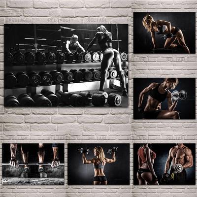 Nowoczesna siłownia Fitness obraz na płótnie kulturystyka charakter plakat artystyczny na ścianę seksowny mężczyzna kobiet mięśni obraz ścienny Mural Cuadros