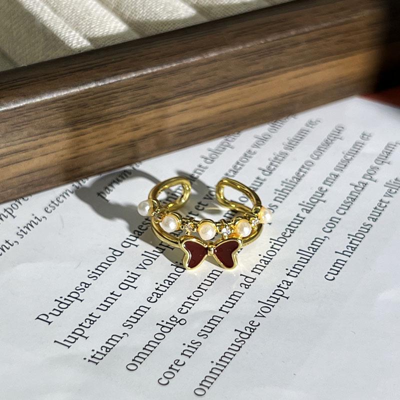 

2026 Sweet and Cool Burgundy Drop Glaze Geometric Zodiac Horse Opening Ring Female Butterfly Niche Temperament Ring Tide Resizable
