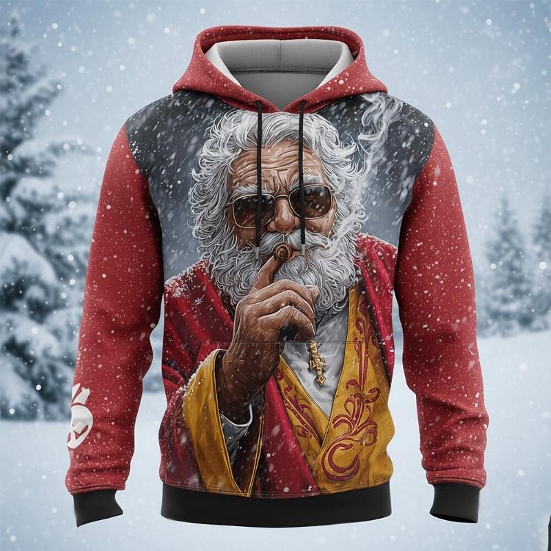 Weihnachten Herren Weihnachtsmann Hoodie Sweatshirt Mode Täglich Lässig Rundhals Kapuze Party Geschenk Kordelzug Herbst Winter Designer