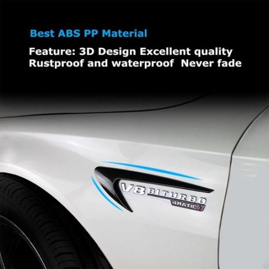 2x Black Carbon Fiber Vent Fender Trim Boomerang Sticker Emblem Fit For Benz AMG