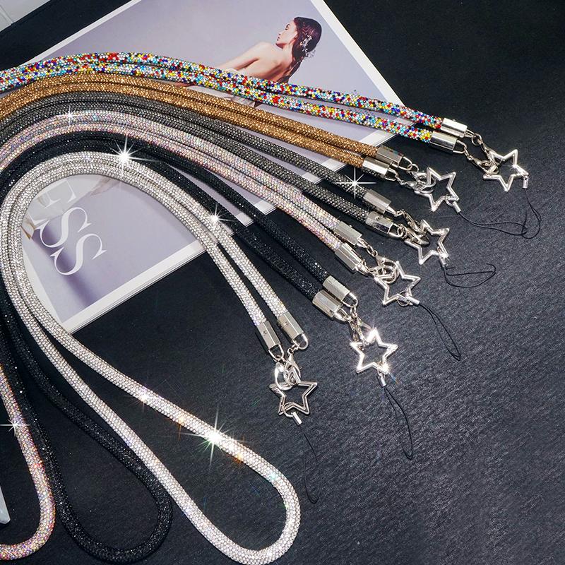 1 szt. 70CM Sznurek do telefonu Luksusowy brokatowy sznurek z cyrkoniami i kryształkami Anti-lost Wiszący na szyi kryształowy pasek na nadgarstek do telefonu komórkowego