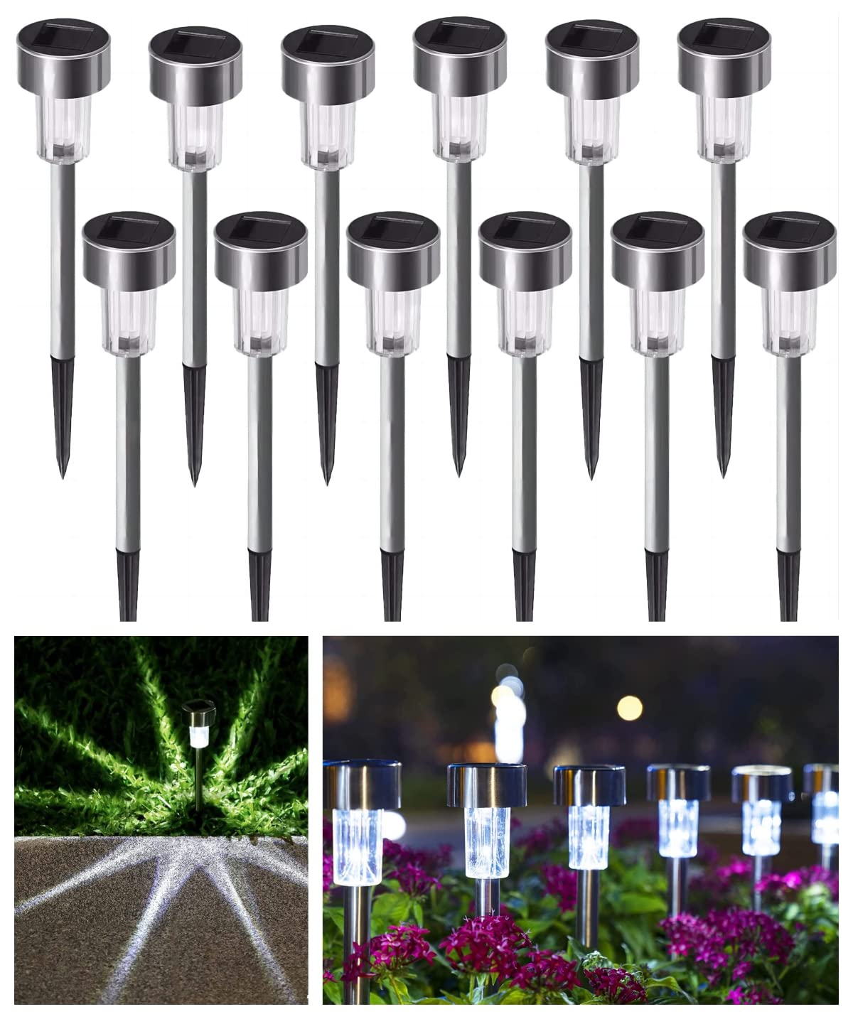 

ZORAST Solar Lights, Outdoor IP65 Waterproof LED Garden Lights, Set of 12, Outdoor Lighting, Auto OnOff, White