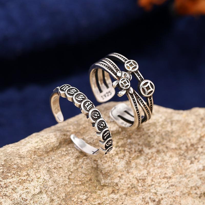 Immediately have money to spend retro Chinese ring men and women niche design Thai silver old opening simple stacking ring