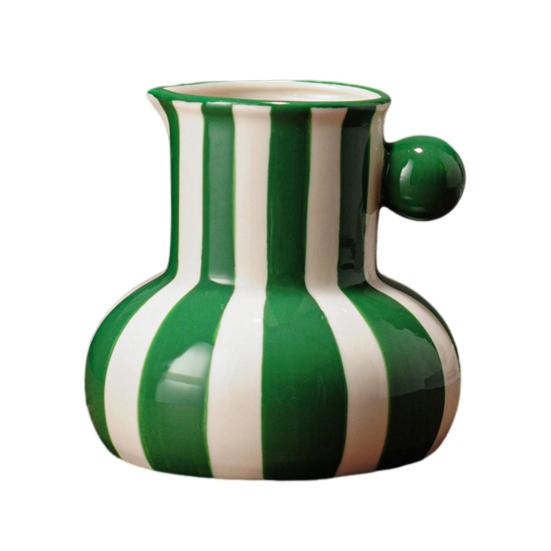Colorful Striped Vase Ceramic Vase with Handle Desktop Decorative Vase for Flower Arrangement Living Room Bedroom Decor