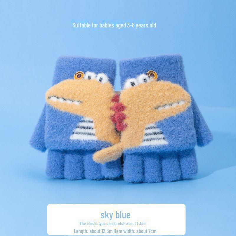 

Детские зимние теплые перчатки-полупальцы - вязаные варежки без пальцев для мальчиков для письма Length 12.5cm небесно-голубой