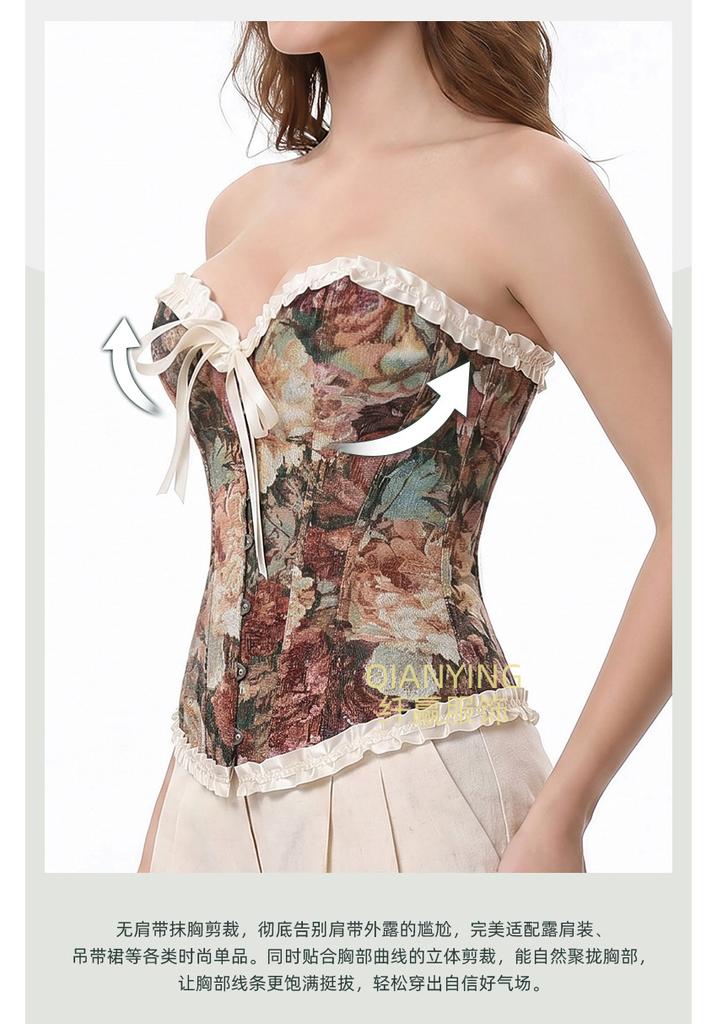 Women S Apricot Red Strapless Boned Corset With Bow Lace Up Steel Buckle Body Shaper
