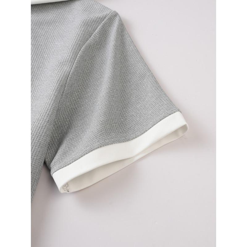 Men's Waffle Knit Color Block Hooded Drawstring Button Short Sleeve T-Shirt.