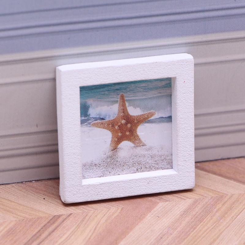 1Set 1:12 Puppenhaus Miniatur Sommer Strand Foto Rahmen Landschaft Wandbild Wanddekoration Modell Dekor Spielzeug Puppenhaus Zubehör