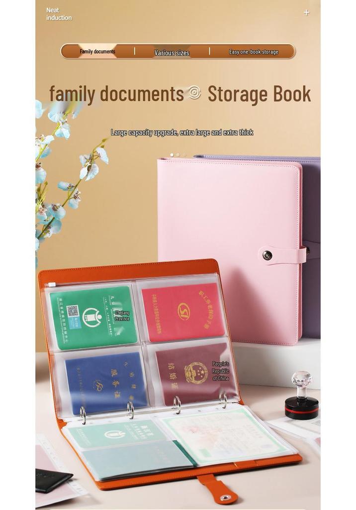 A4 Large Capacity Family Document Binder with Transparent Pages for Birth Certificates and Household Records