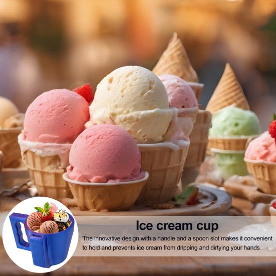 Suport pentru halbă de înghețată cu mâner și fantă pentru linguriță Îndepărtare ușoară Suport pentru pahare pentru înghețată Pachet halbă de capacitate mare Recipient pentru înghețată Suport pentru ceașcă pentru desert