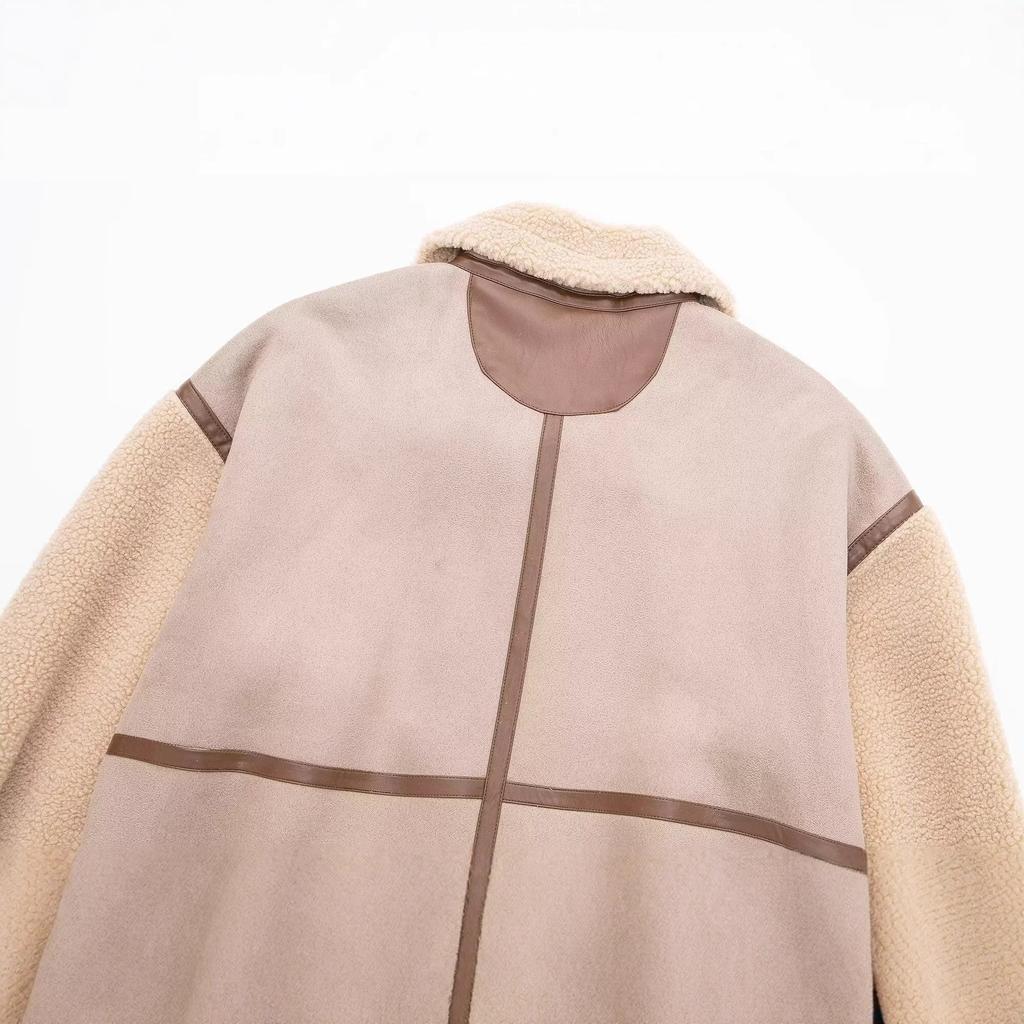 Women's Clothing Popular Color Matching Locomotive Style Fur Integrated Jacket