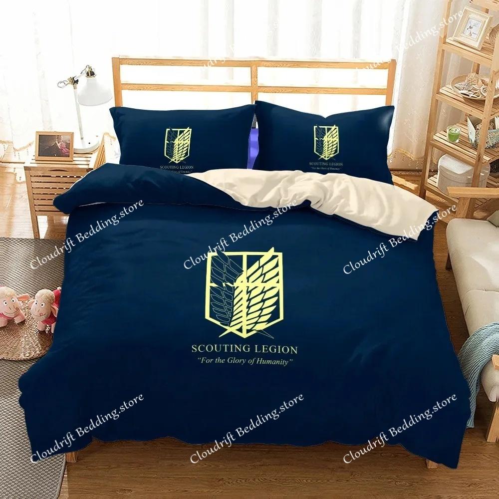 Conjunto de cama Anime Attack On Titan Kawaii Loli Boy Capa de edredom 3D Impressão Japão Desenho animado Cama Capa de edredom Fronha Sem lençóis