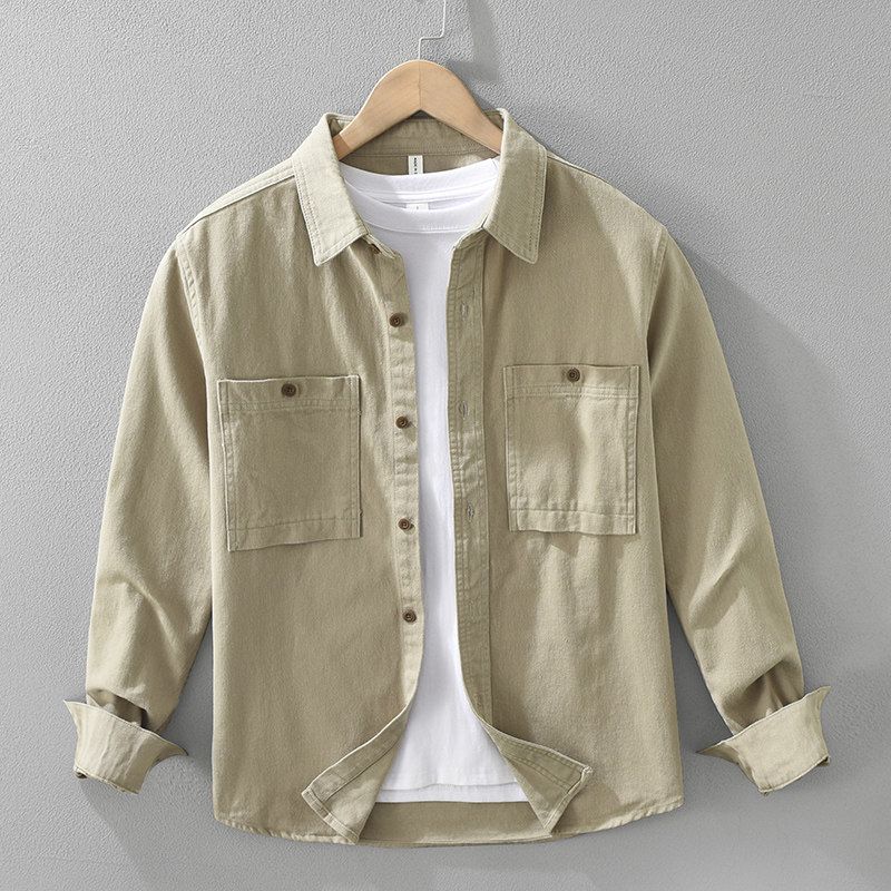 Japanese-Style Workwear Long-Sleeve Shirt for Men, Casual Loose Hong Kong Fashion Brand Thick Top Jacket, Pure Cotton Heavy Wash