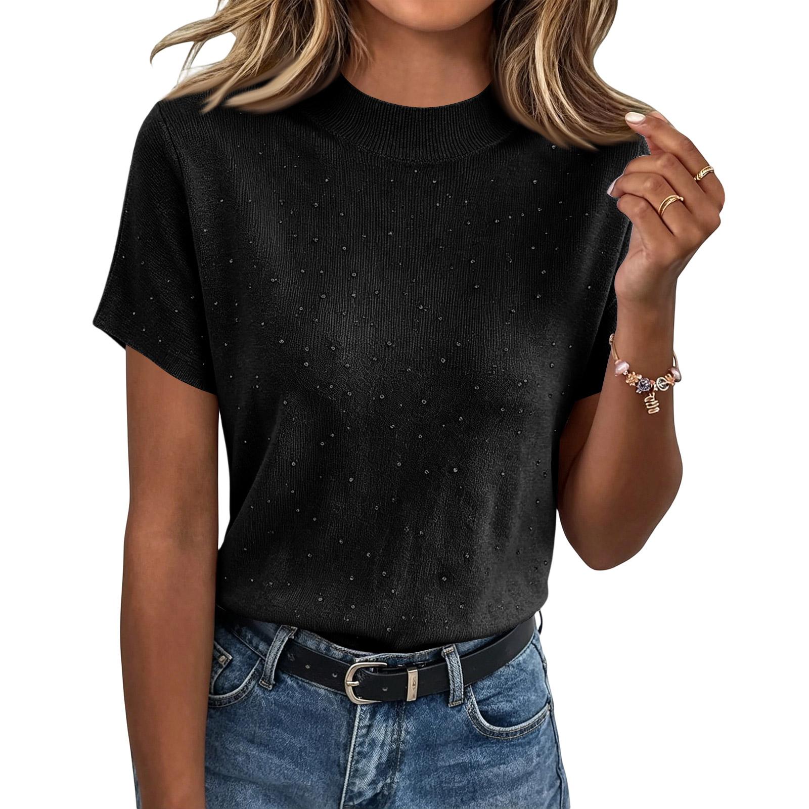 Womens Summer Tops Casual Button V Neck Short Sleeve Shirts Loose Pullover Tops Oversized Lightweight Blouses L