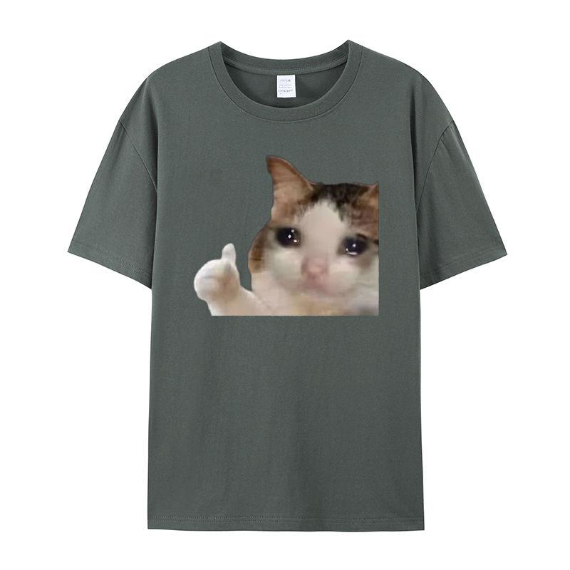 Vzor smutné kočky Pánské potištěné tričko Léto Vintage Kawaii Pánské a dámské Surfing Plážové tričko Unisex Prodyšný Ležérní top