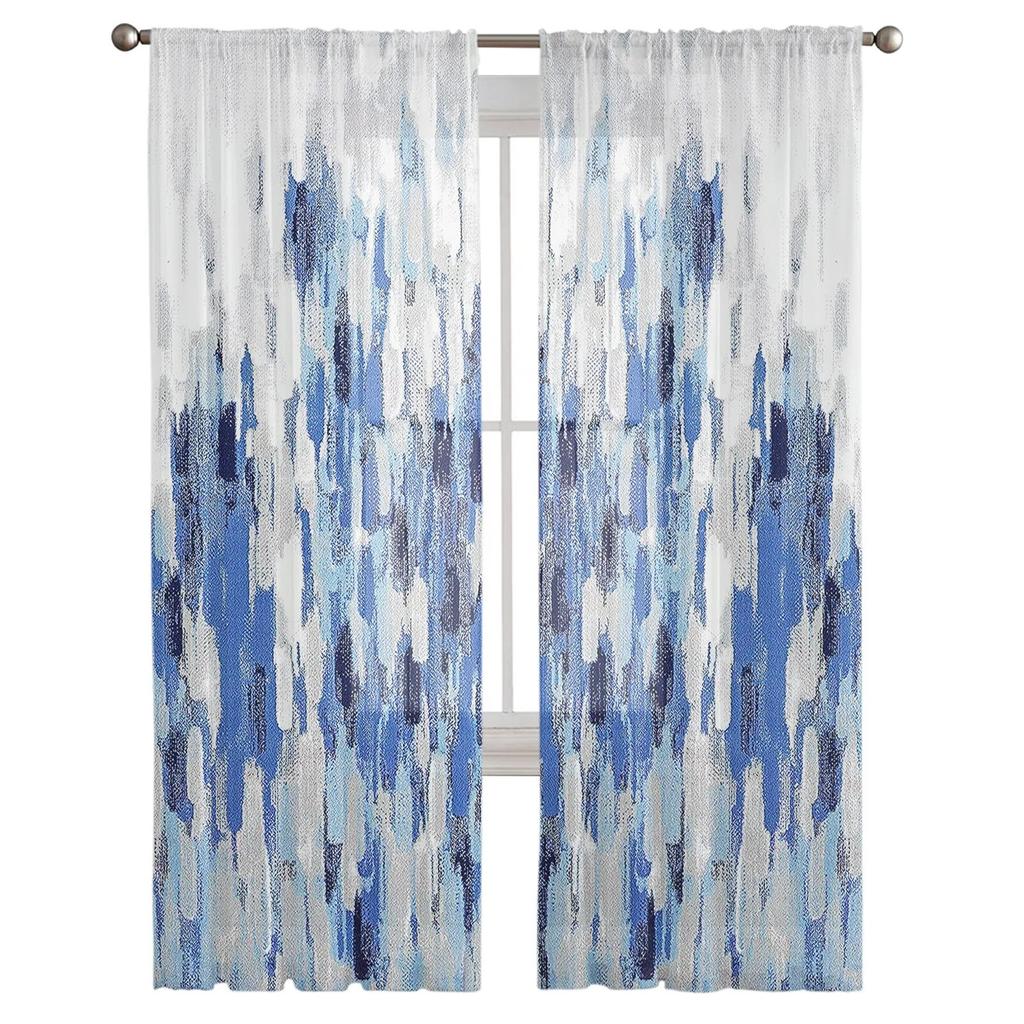 Brush Nostalgic Lines Bedroom Transparent Sheer Curtains Holiday Decoration Window Voile Tulle Curtain
