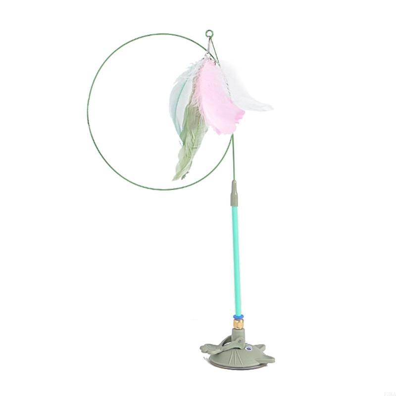 Strong Suction Cup Cats Toy Interaction Cats Teaser Wand SelfTeasing Cats Exercising Activity Feathered Wand for Entertains зелёный