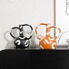 Resin Handicrafts Geometric Striped Vase Abstract Handle Flowerpot Flower Arrangement Accessories Home Decoration