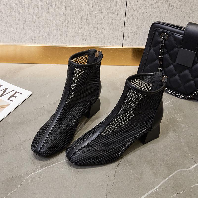 

Летние сетчатые ботильоны на массивном каблуке - Дышащие, увеличивающие рост, с ажурным дизайном для женщин 40 чёрный